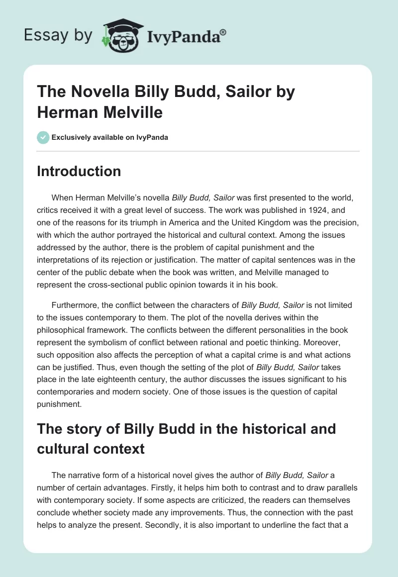 The Novella "Billy Budd, Sailor" by Herman Melville. Page 1