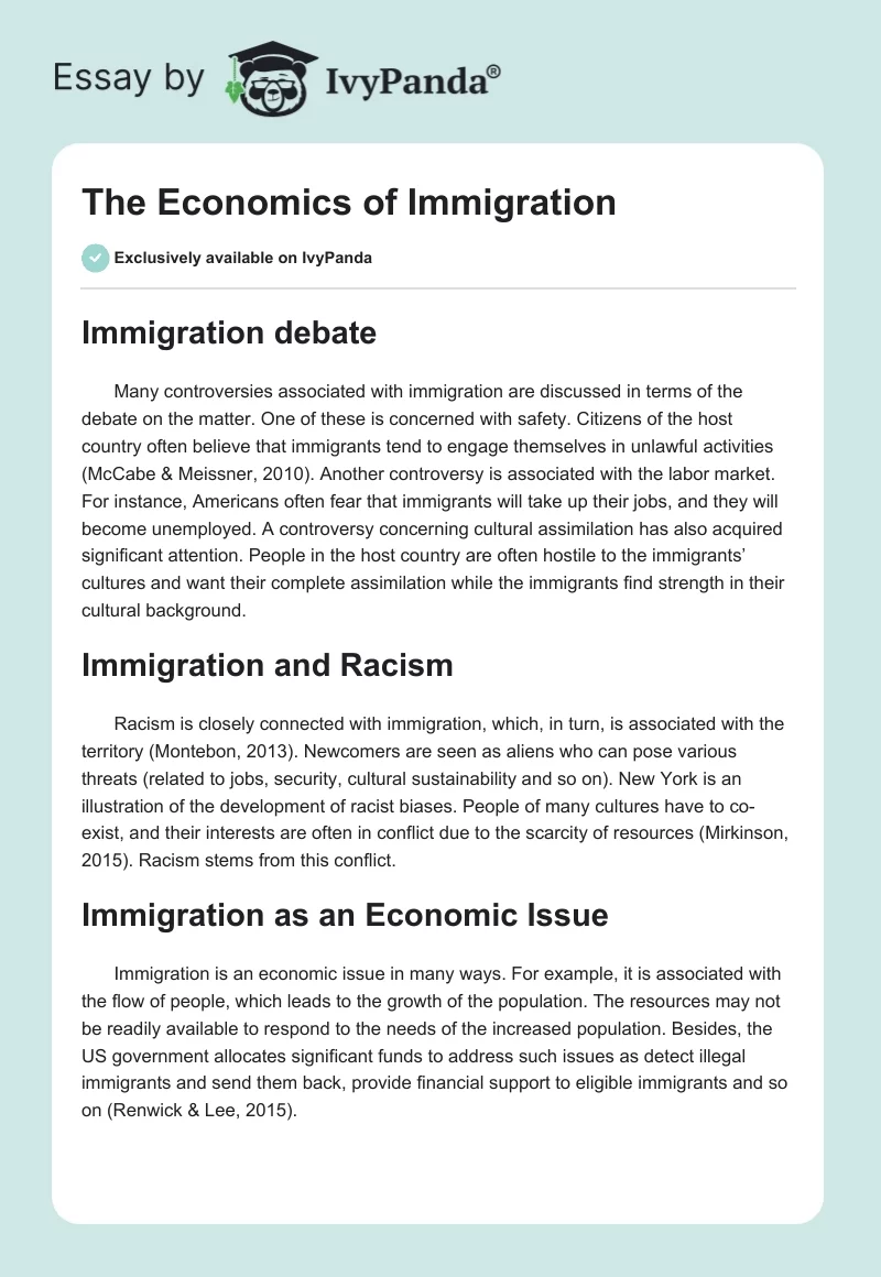 The Economics of Immigration. Page 1