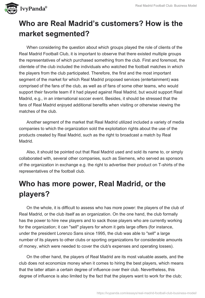 Real Madrid Football Club: Business Model. Page 2
