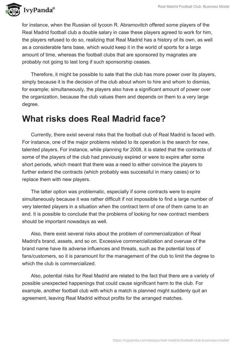 Real Madrid Football Club: Business Model. Page 3