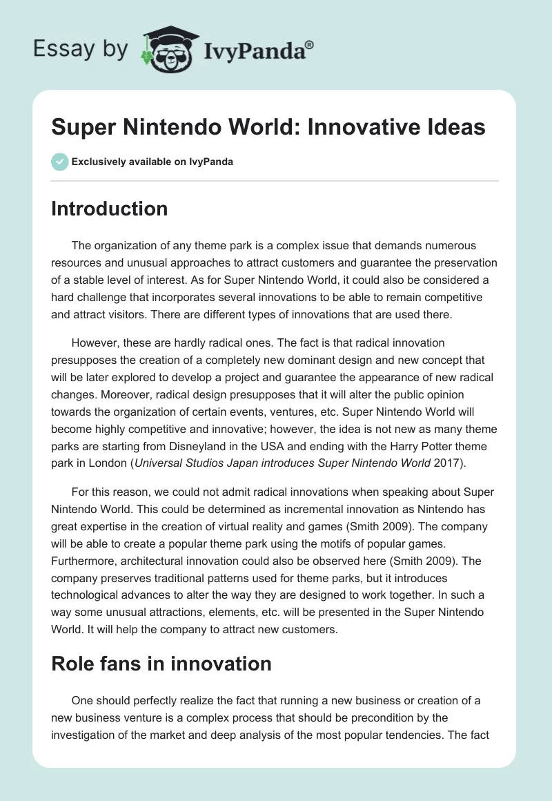 Super Nintendo World: Innovative Ideas. Page 1