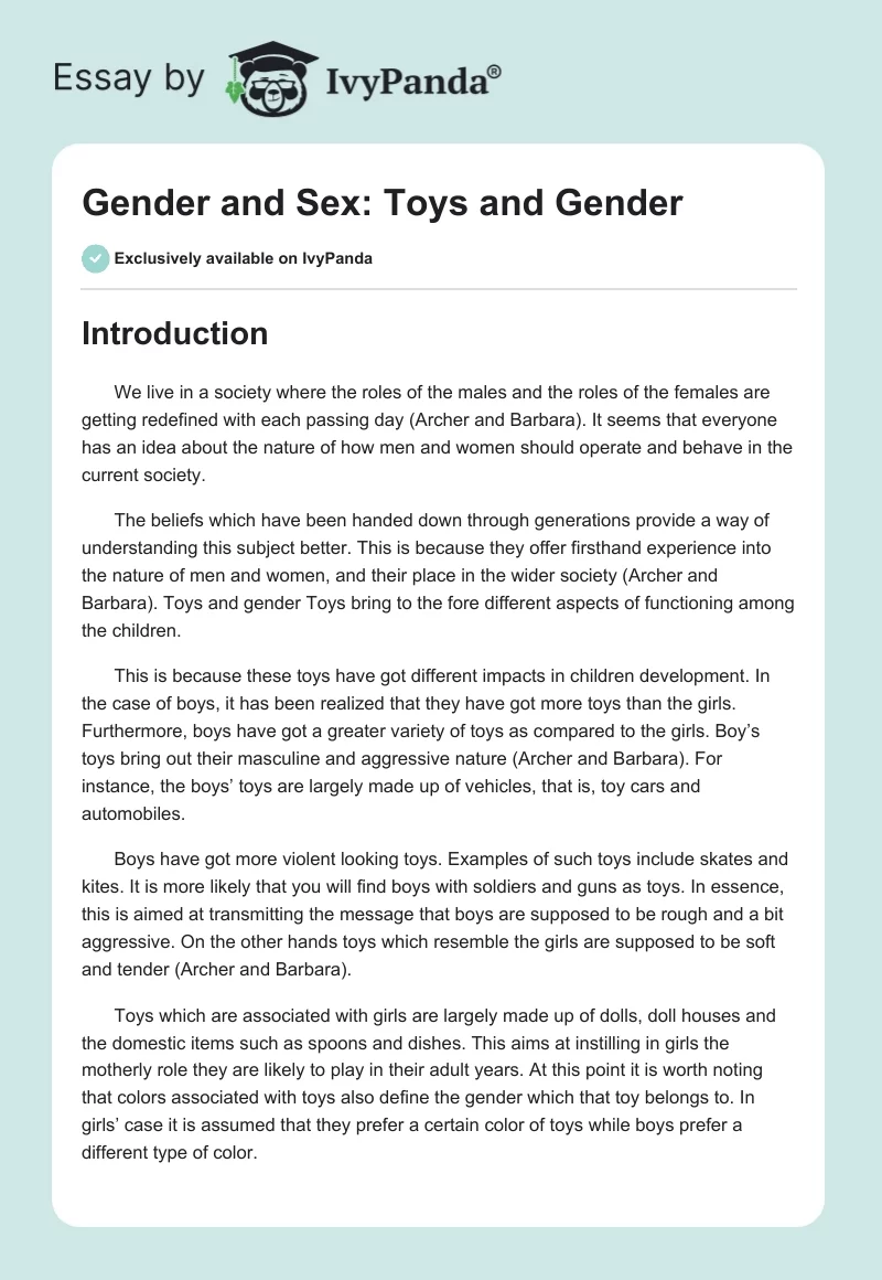 Gender and Sex: Toys and Gender. Page 1