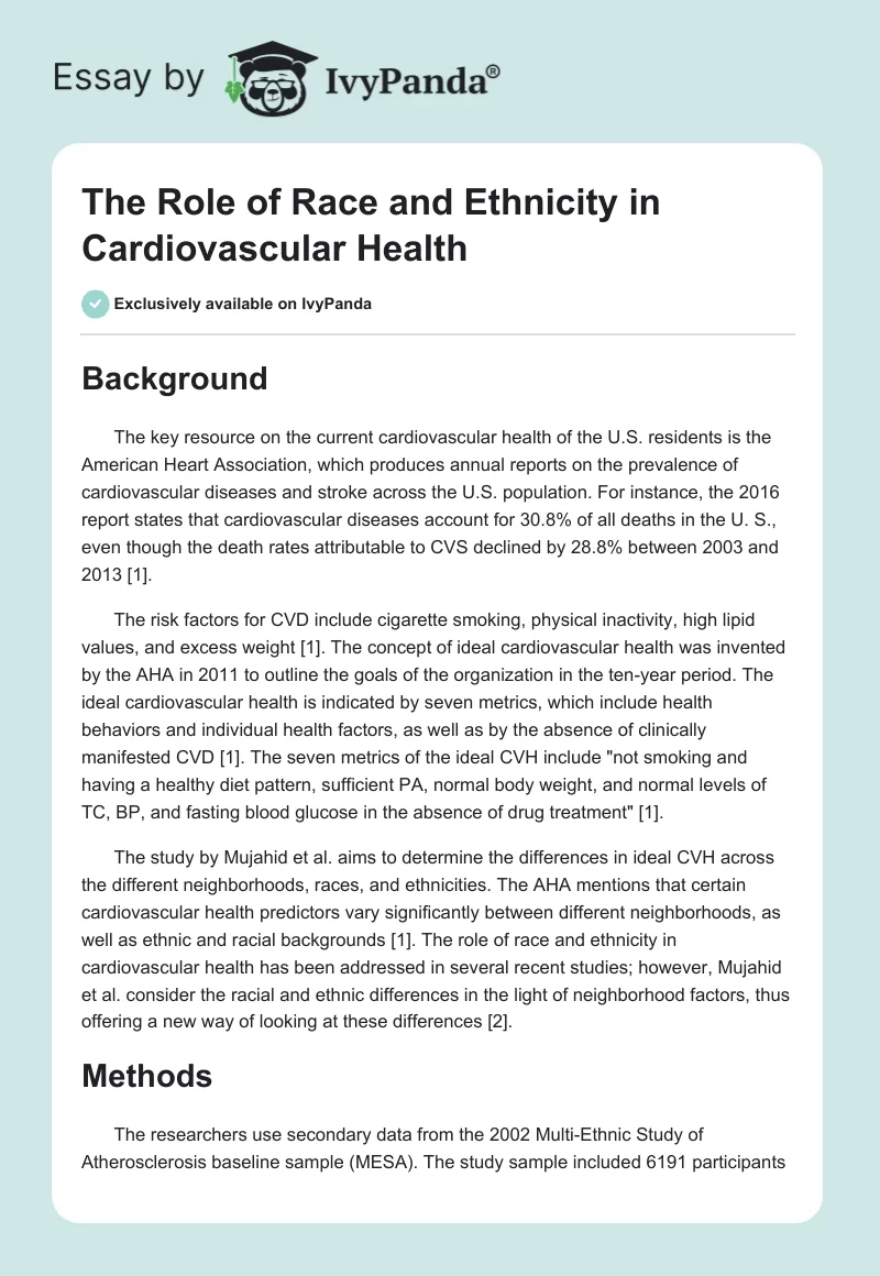The Role of Race and Ethnicity in Cardiovascular Health. Page 1