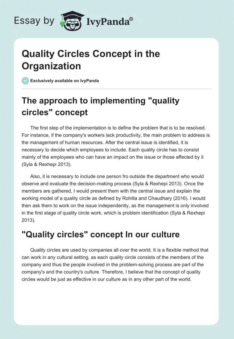 "Quality Circles" Concept in the Organization. Page 1