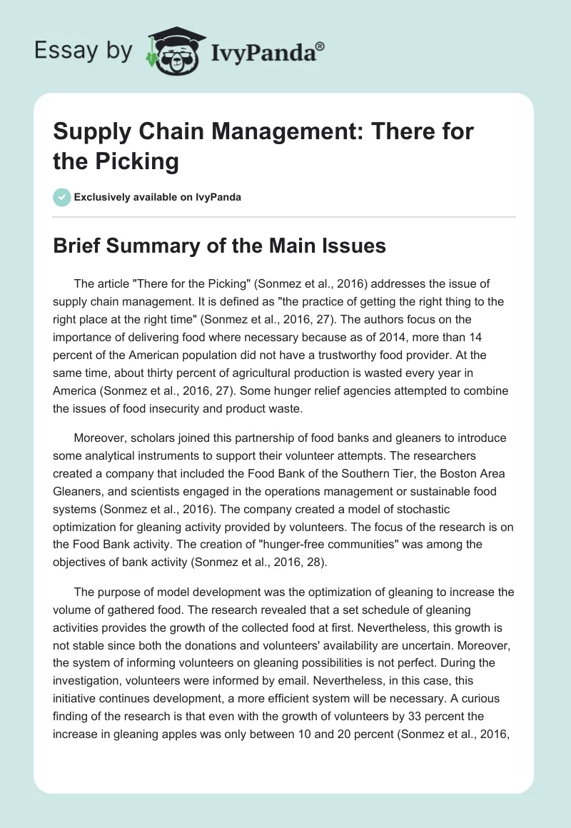 Supply Chain Management: There for the Picking. Page 1