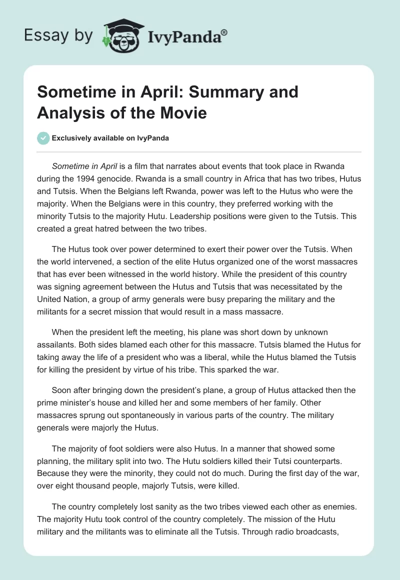 Sometime in April: Summary and Analysis of the Movie. Page 1