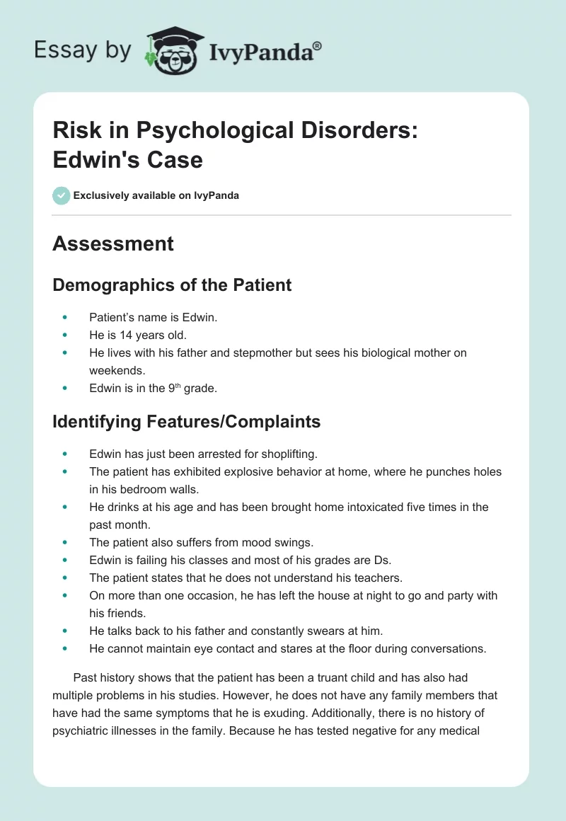 Risk in Psychological Disorders: Edwin's Case. Page 1