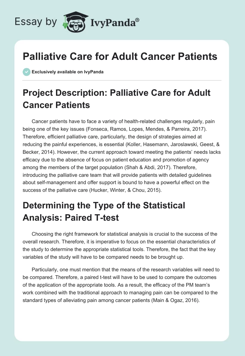 Palliative Care for Adult Cancer Patients. Page 1