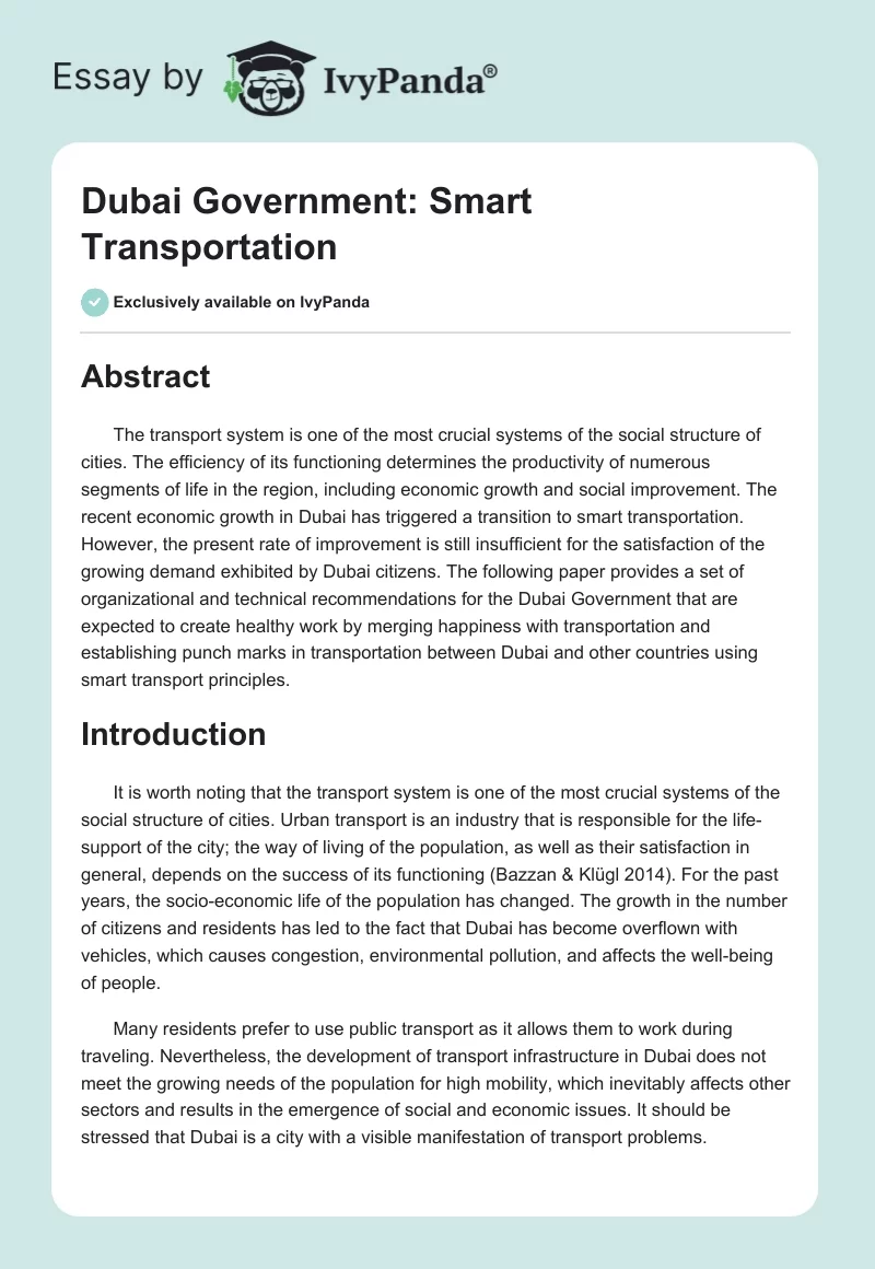 Dubai Government: Smart Transportation. Page 1