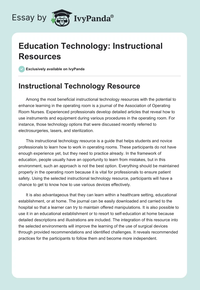 Education Technology: Instructional Resources. Page 1