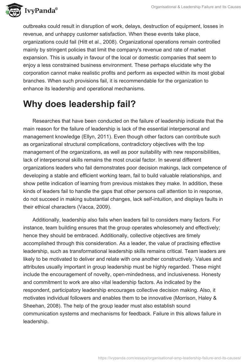 Organisational & Leadership Failure and Its Causes. Page 2
