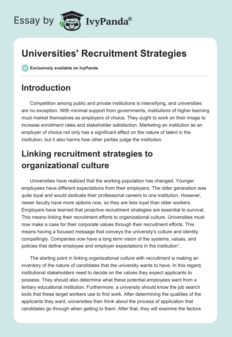 Universities' Recruitment Strategies. Page 1