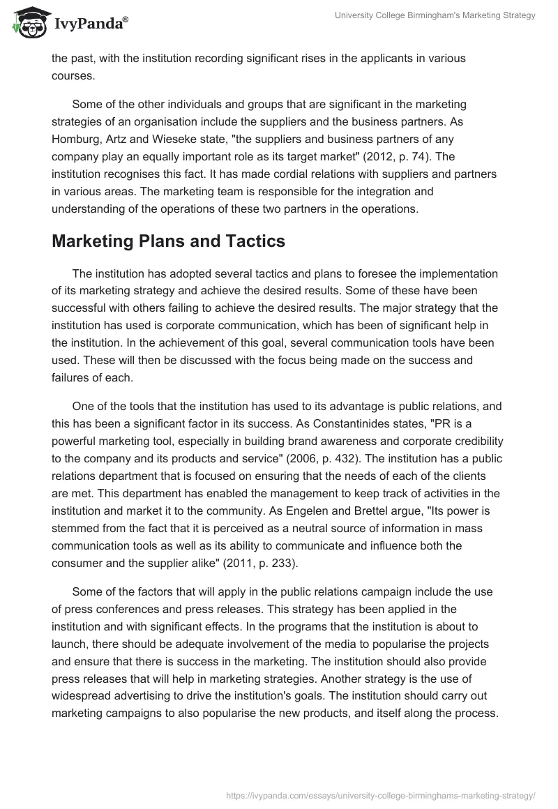 University College Birmingham's Marketing Strategy. Page 3