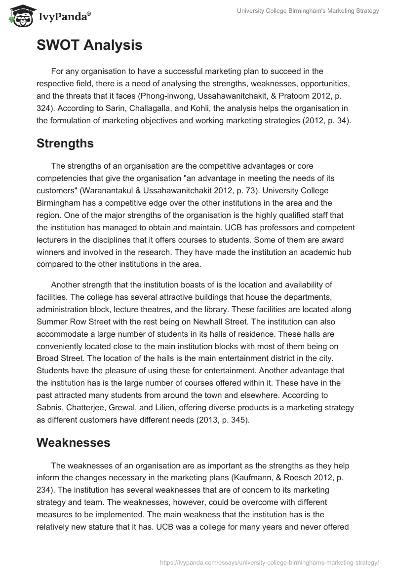 University College Birmingham's Marketing Strategy. Page 4
