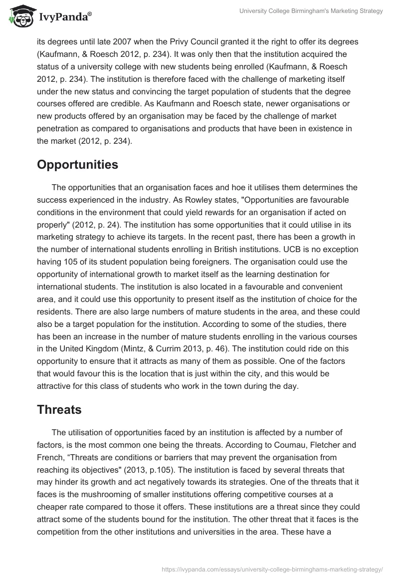 University College Birmingham's Marketing Strategy. Page 5