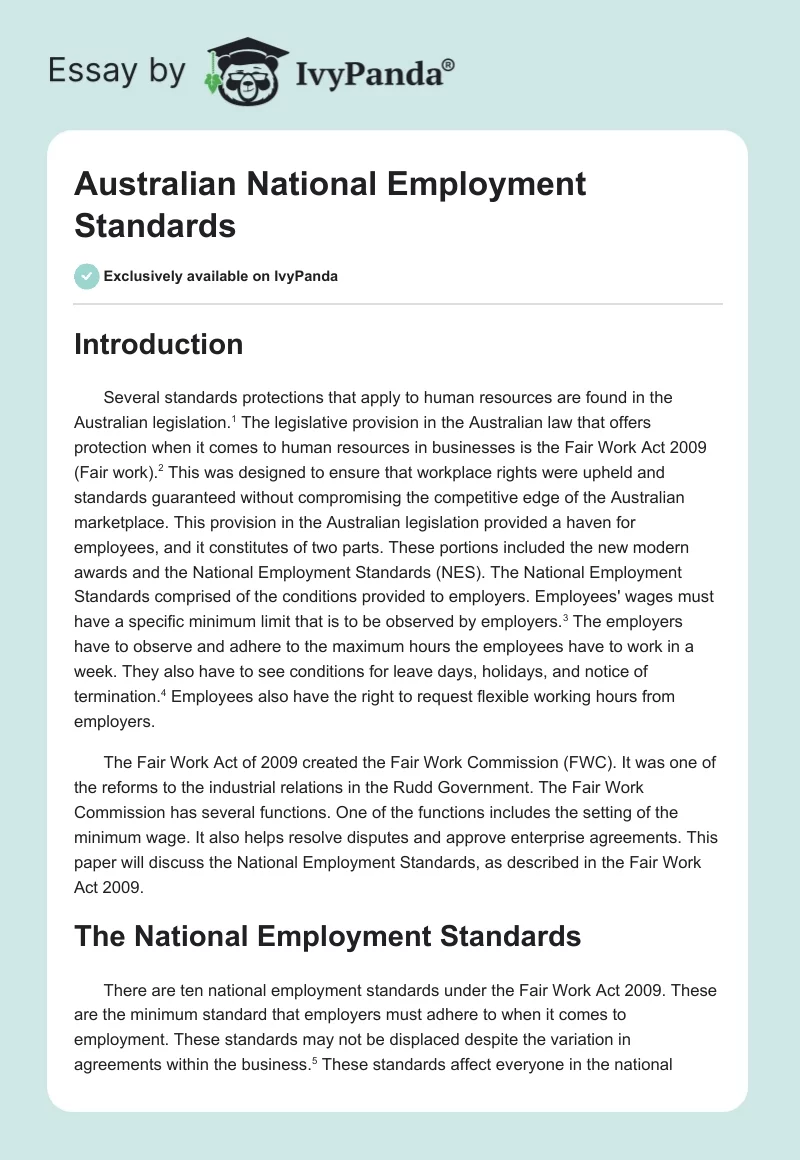 Australian National Employment Standards. Page 1
