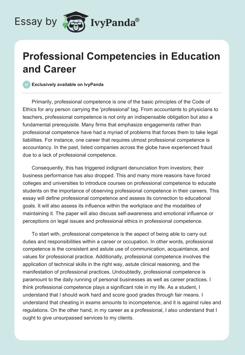 Professional Competencies in Education and Career. Page 1