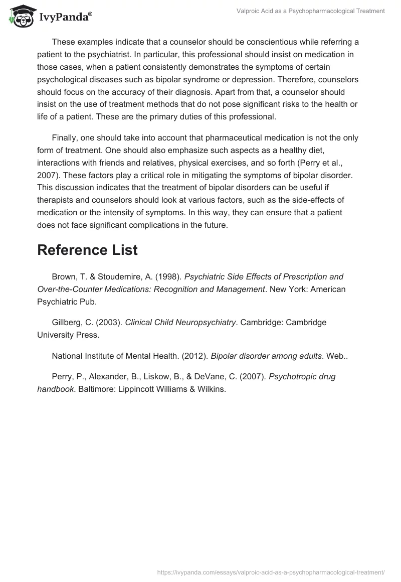 Valproic Acid as a Psychopharmacological Treatment. Page 2