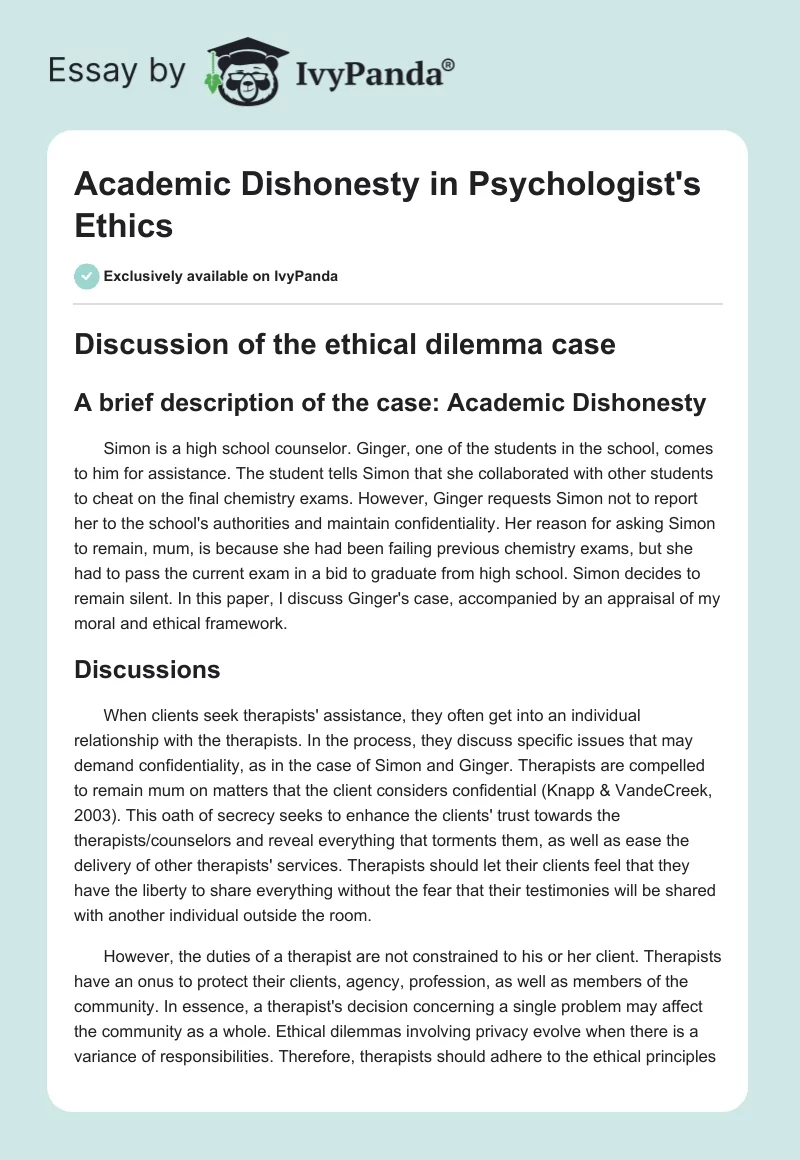 Academic Dishonesty in Psychologist's Ethics. Page 1