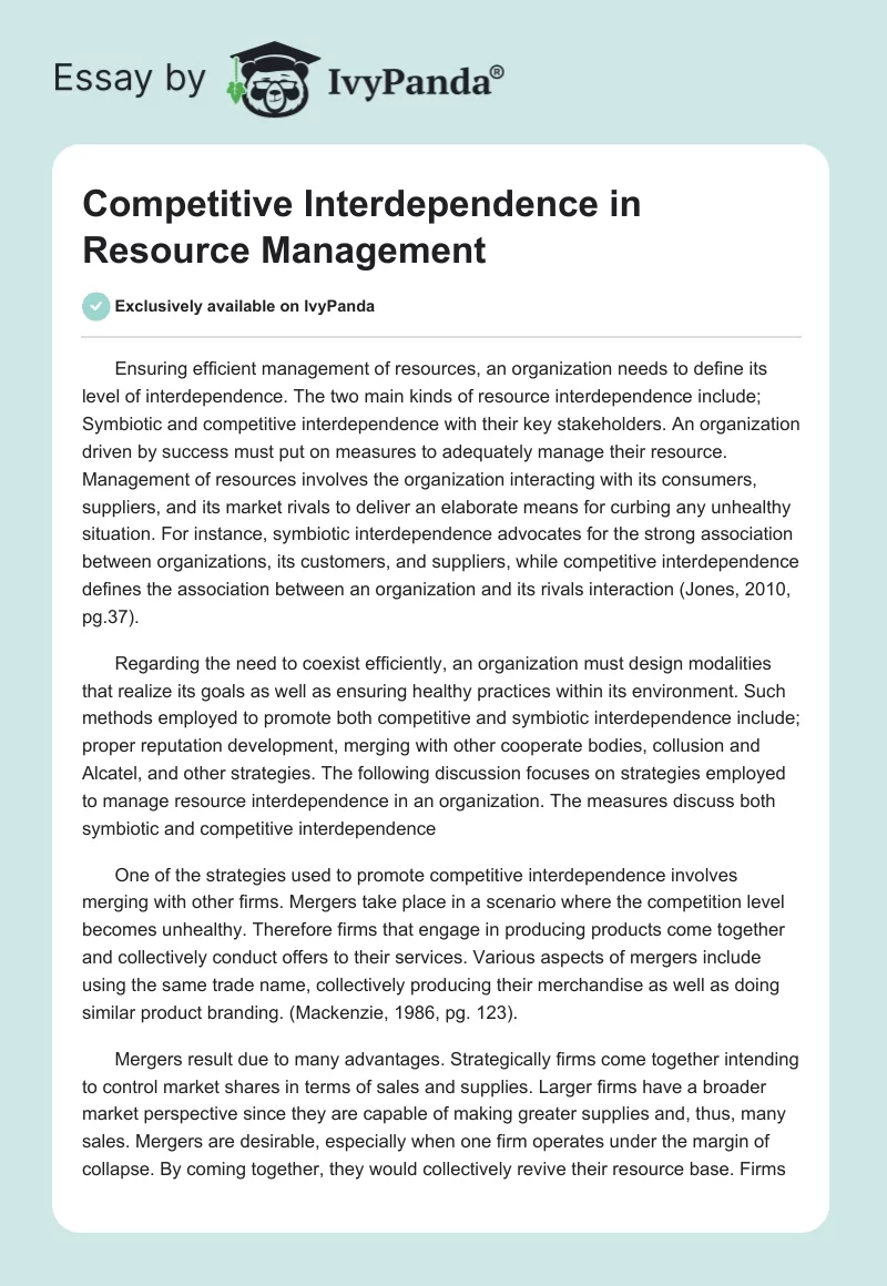 Competitive Interdependence in Resource Management. Page 1
