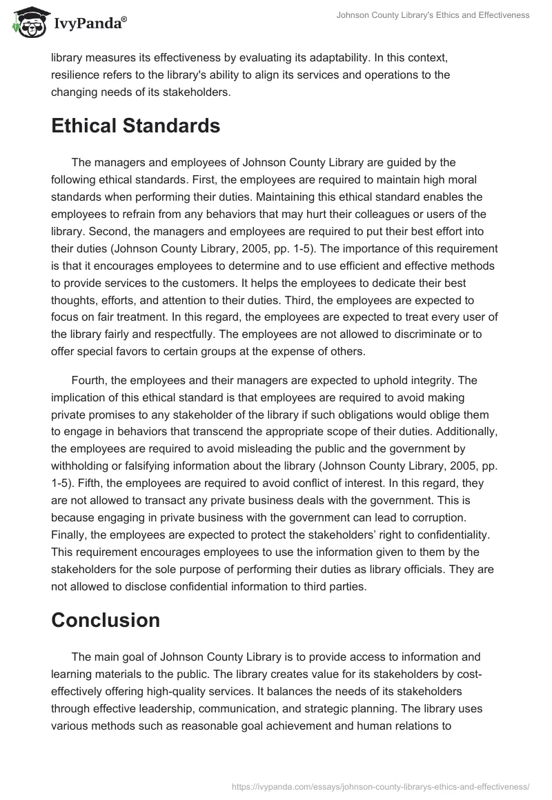 Johnson County Library's Ethics and Effectiveness. Page 5