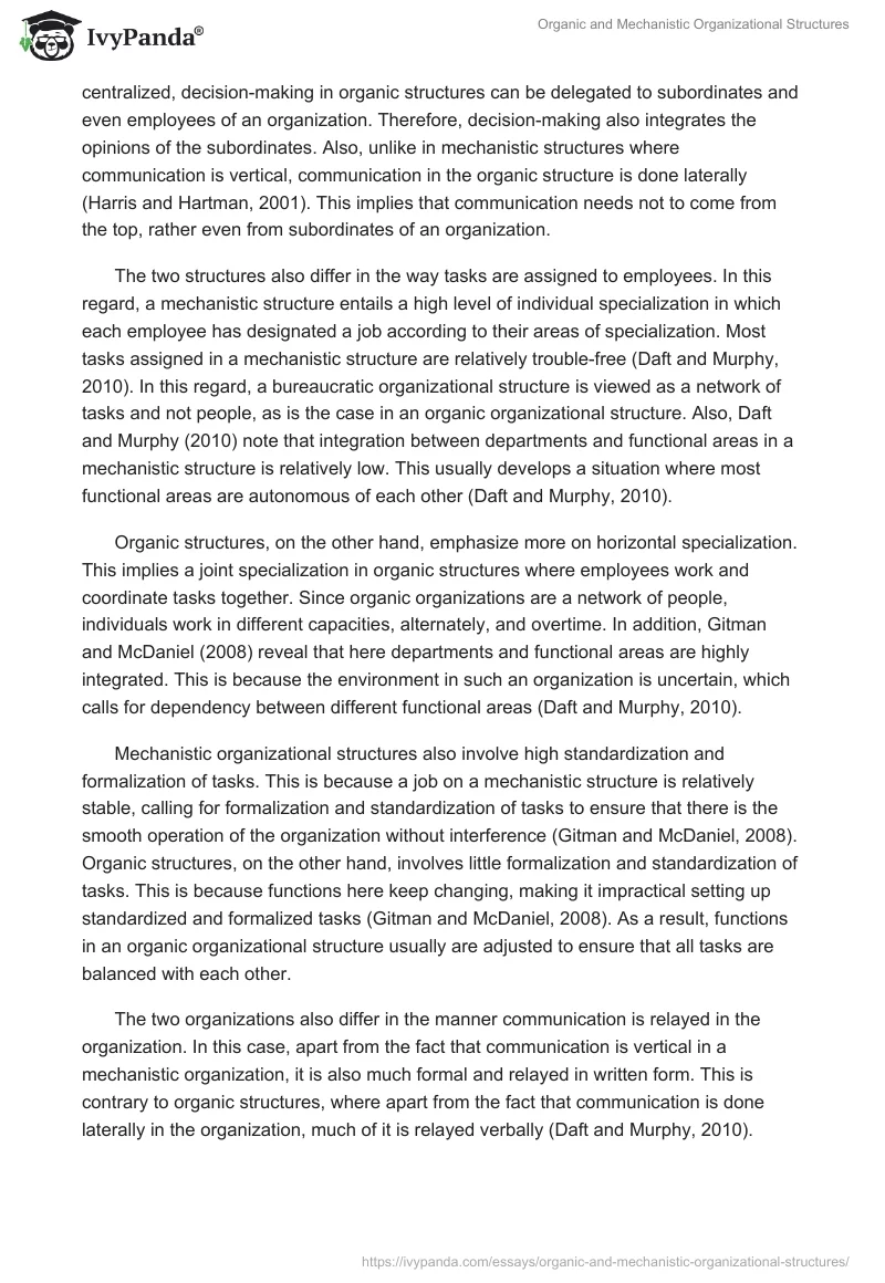 Organic and Mechanistic Organizational Structures. Page 2