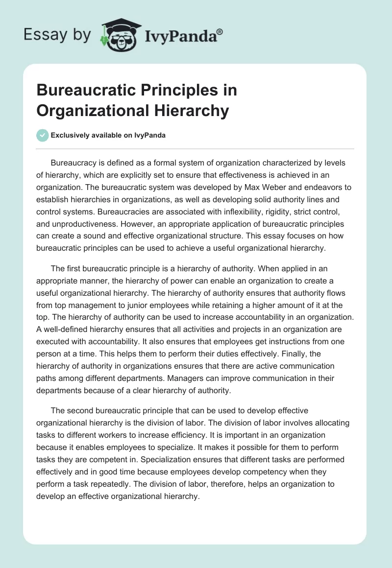 Bureaucratic Principles in Organizational Hierarchy. Page 1