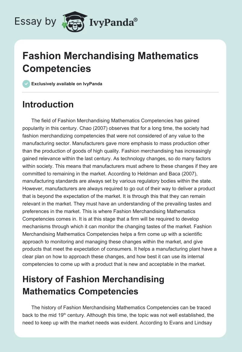 Fashion Merchandising Mathematics Competencies. Page 1
