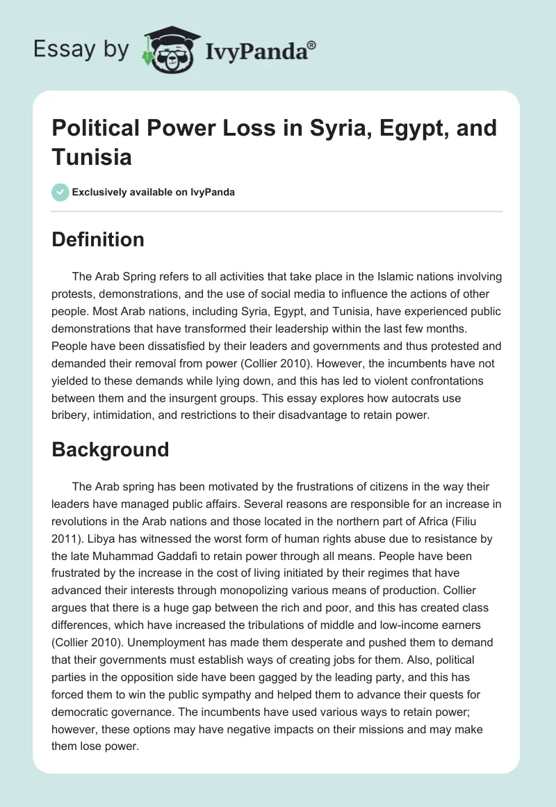 Political Power Loss in Syria, Egypt, and Tunisia. Page 1