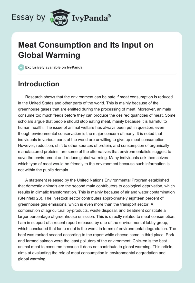 Meat Consumption and Its Input on Global Warming. Page 1