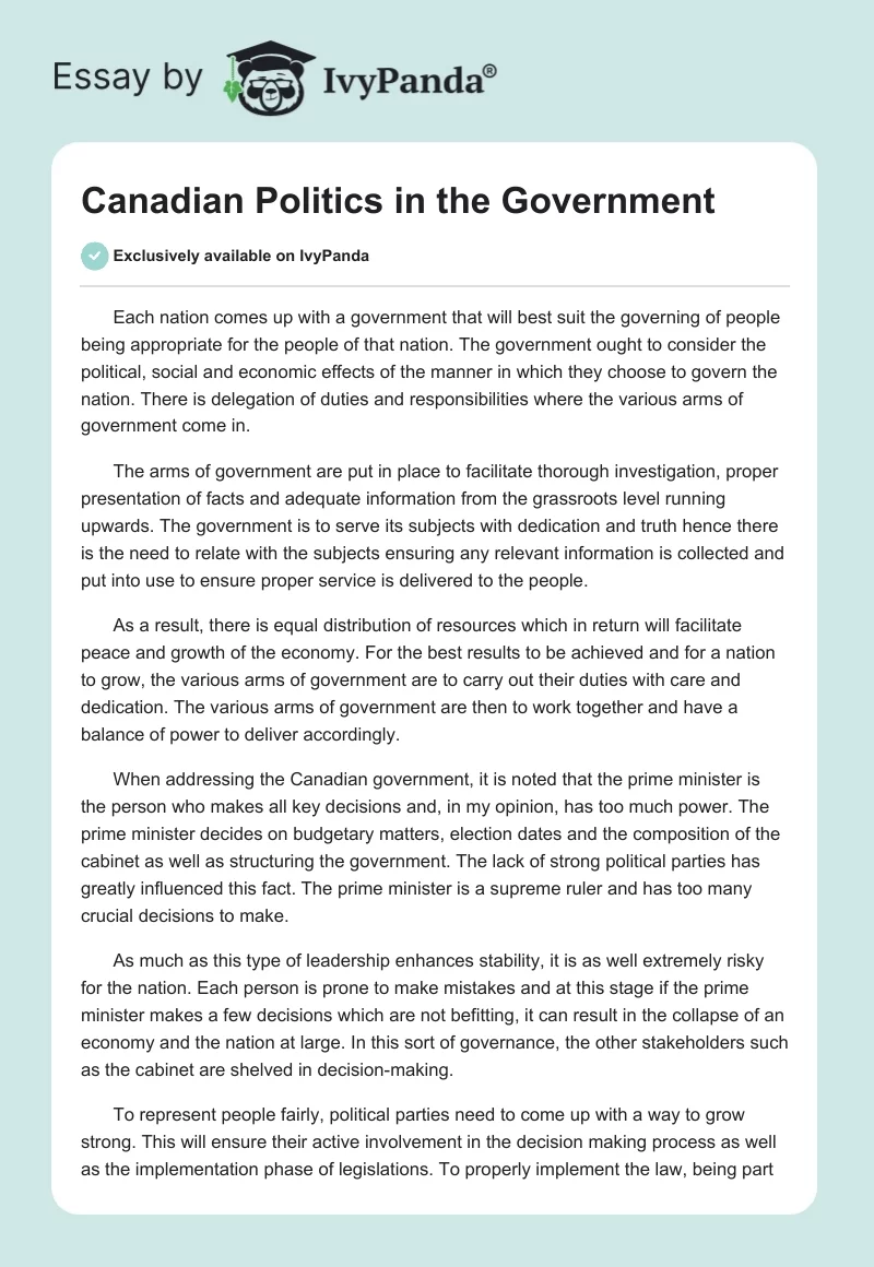 Canadian Politics in the Government. Page 1