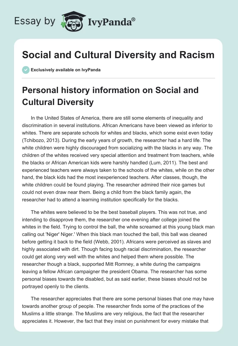 Social and Cultural Diversity and Racism. Page 1