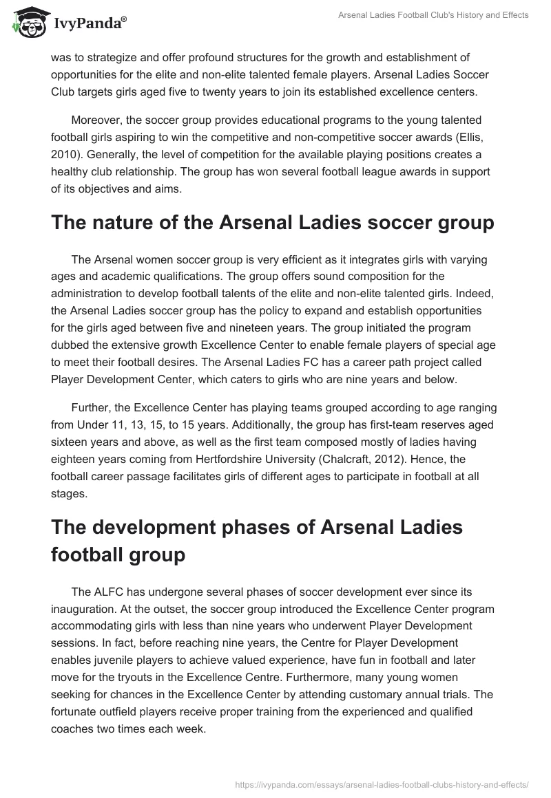 Arsenal Ladies Football Club's History and Effects. Page 2