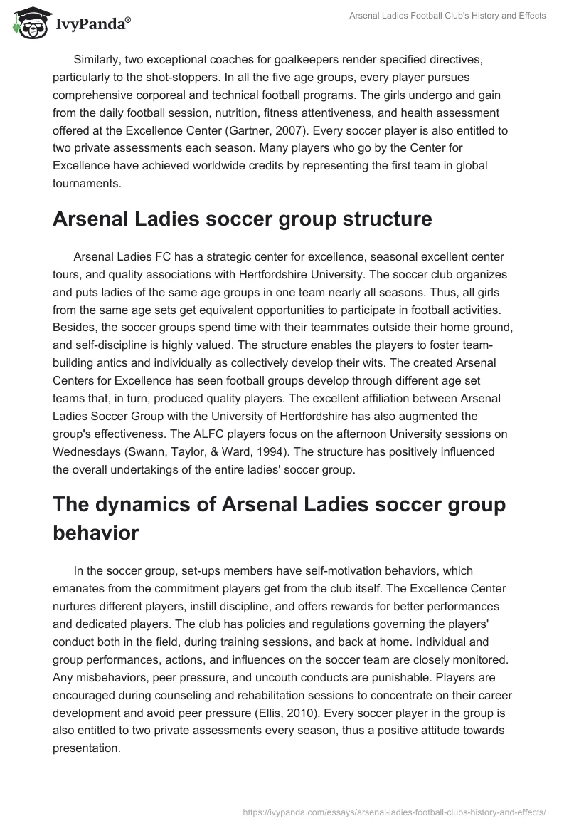Arsenal Ladies Football Club's History and Effects. Page 3