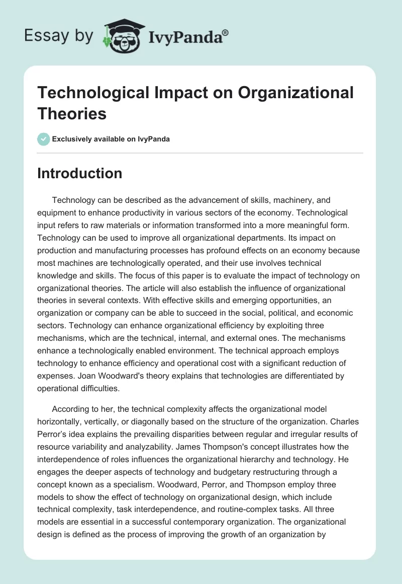Technological Impact on Organizational Theories. Page 1