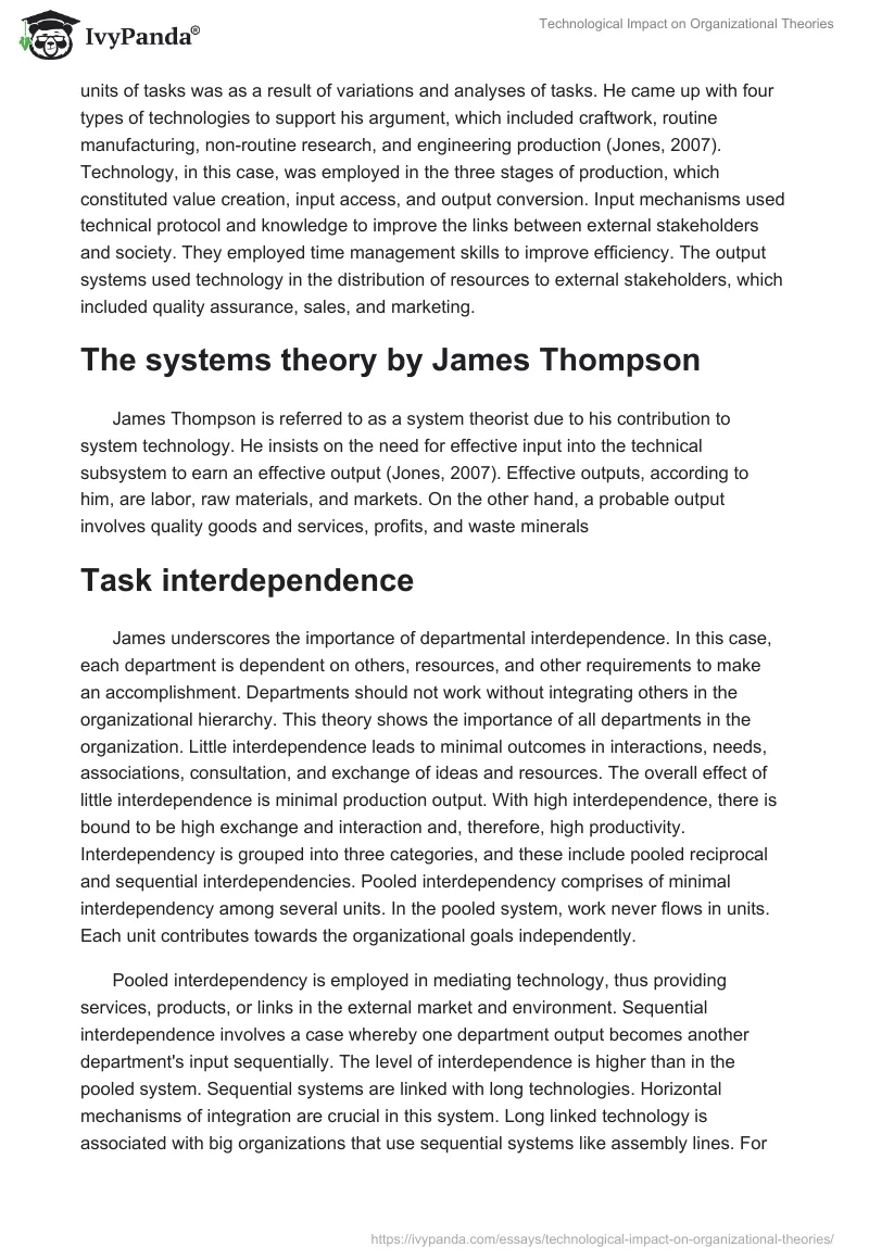 Technological Impact on Organizational Theories. Page 4