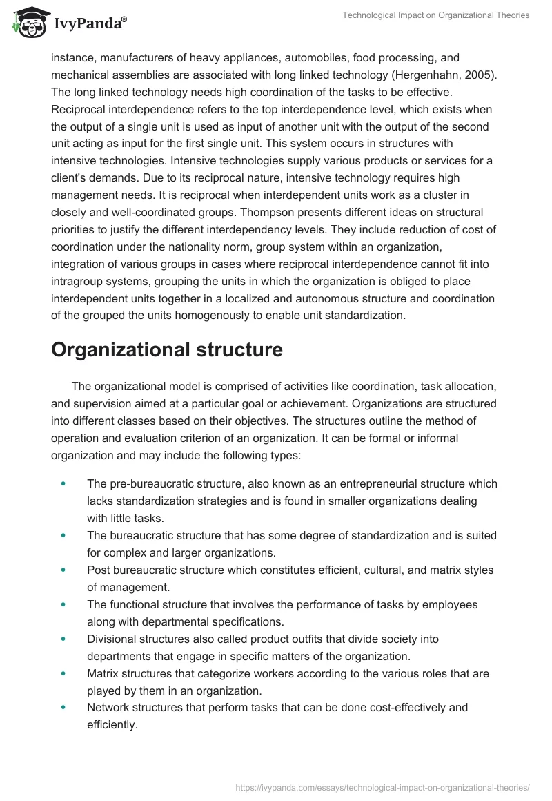 Technological Impact on Organizational Theories. Page 5