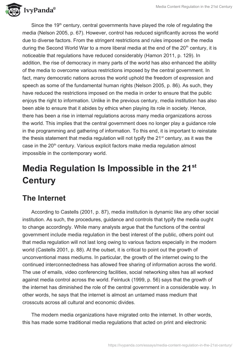 Media Content Regulation in the 21st Century. Page 2