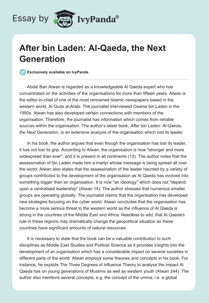 After bin Laden: Al-Qaeda, the Next Generation. Page 1