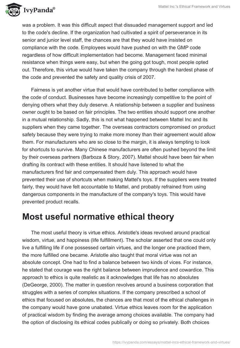 Mattel Inc.'s Ethical Framework and Virtues. Page 3