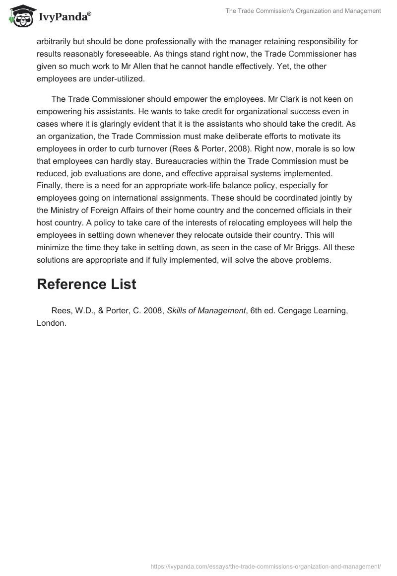 The Trade Commission's Organization and Management. Page 3