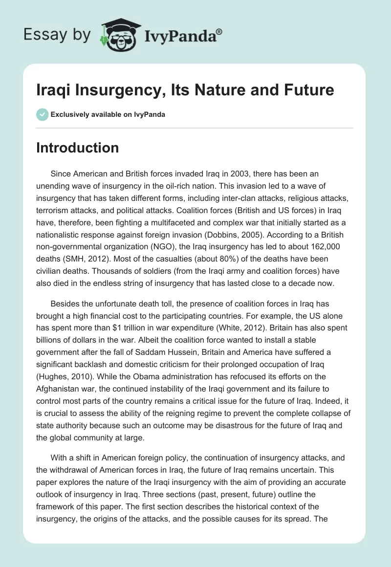 Iraqi Insurgency, Its Nature and Future. Page 1