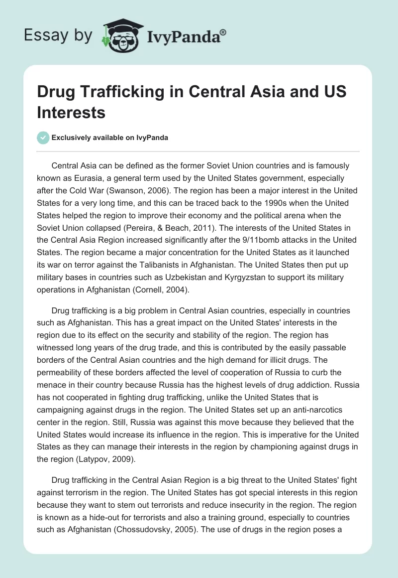 Drug Trafficking in Central Asia and US Interests. Page 1