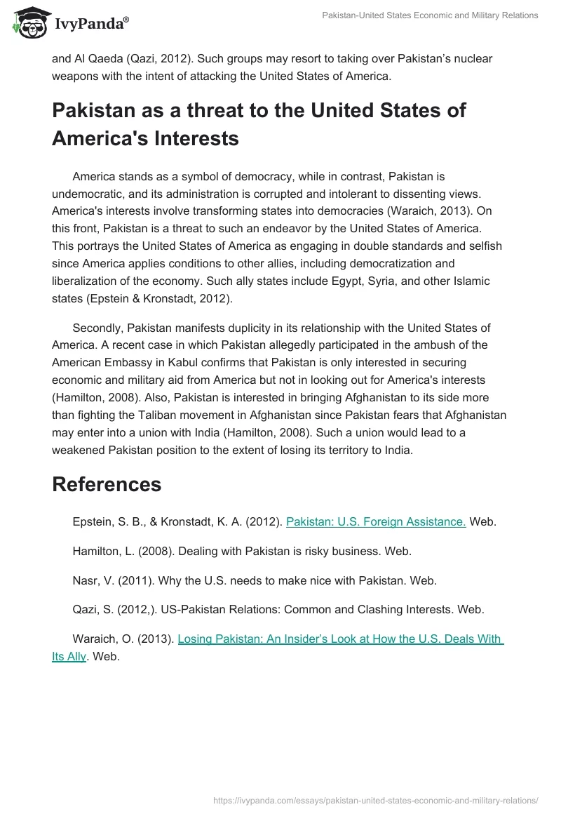 Pakistan-United States Economic and Military Relations. Page 2