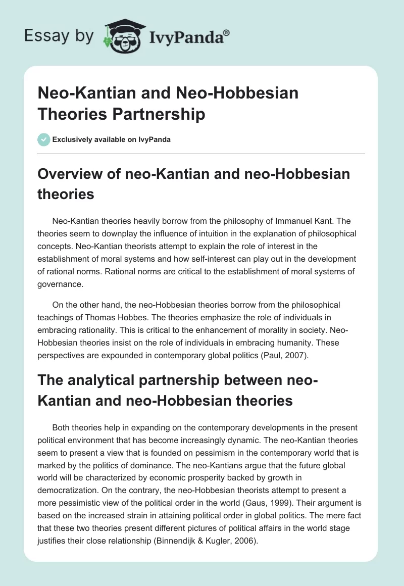 Neo-Kantian and Neo-Hobbesian Theories Partnership. Page 1