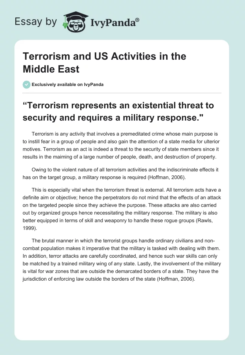 Terrorism and US Activities in the Middle East. Page 1