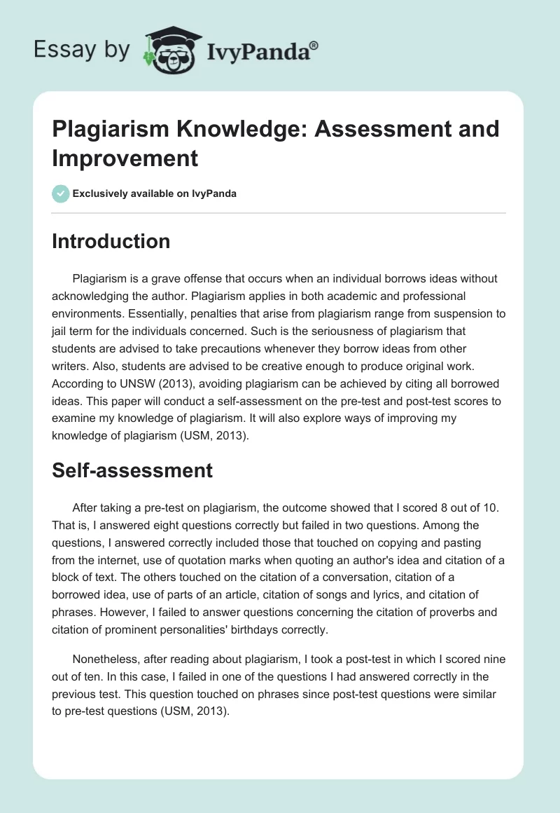 Plagiarism Knowledge: Assessment and Improvement. Page 1