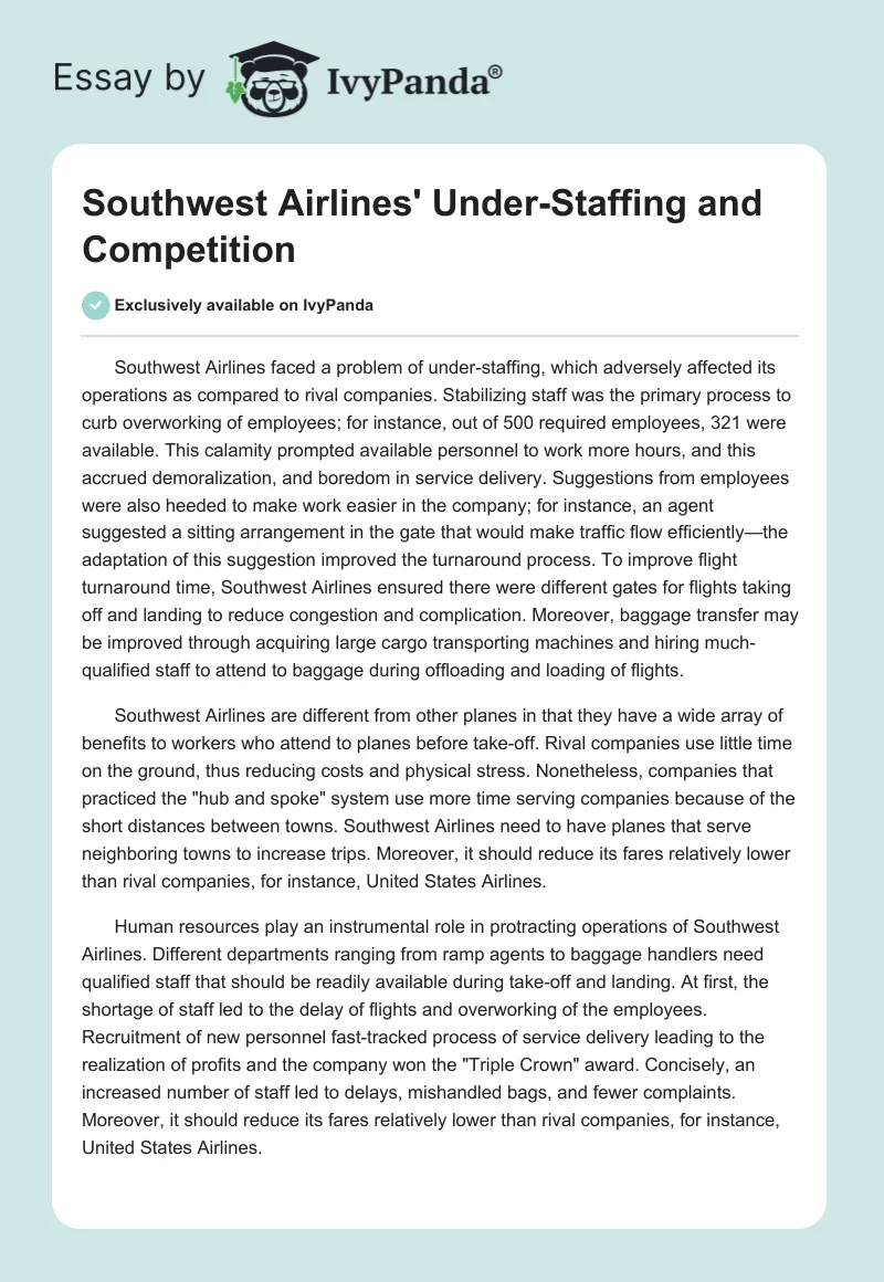 Southwest Airlines' Under-Staffing and Competition. Page 1