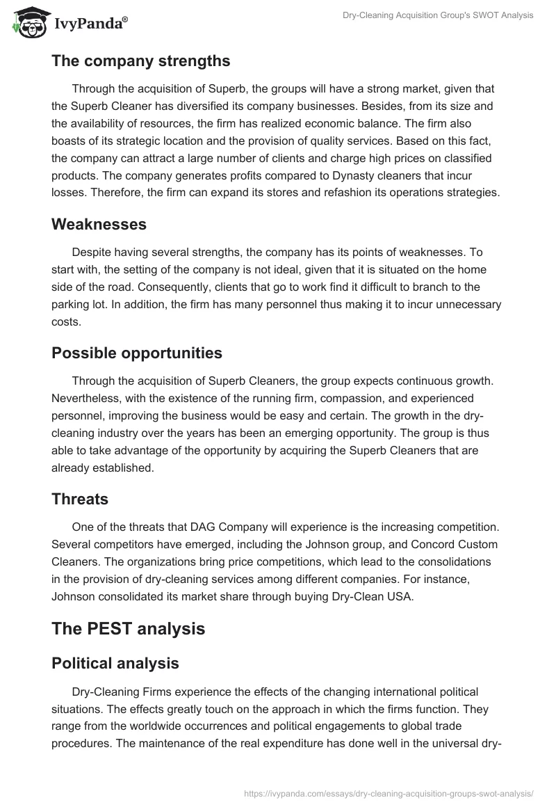 Dry-Cleaning Acquisition Group's SWOT Analysis. Page 3