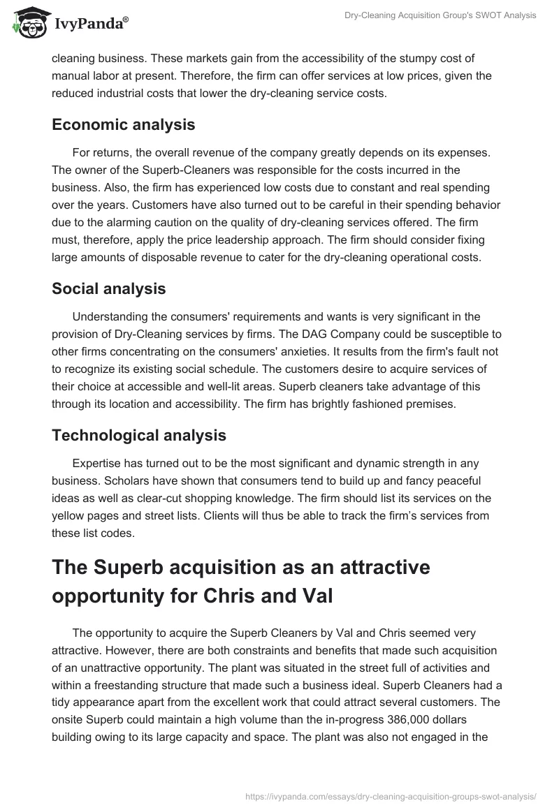 Dry-Cleaning Acquisition Group's SWOT Analysis. Page 4